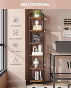 Bookcase Bookshelf, Narrow Book Shelf, Industrial Coner Shelf Storage Organizer, Slim Shelving Unit for Home Office, Living Room, Bedroom, Kitchen, 6-Tier Rustic Brown BC24601B