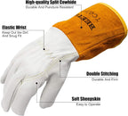 BEETRO Working Gloves 1 Pair, Tig Welding Cowhide Split Leather, Heat/Fire Resistant BBQ/Warehouse/Heavy Duty/Animal Handling Glove, Extremely Soft and Flexible
