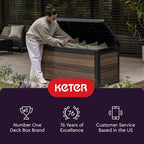 Keter City 30 Gallon Resin Outdoor Storage Box and Patio Furniture Side Table for Pool and Garden Accessories, Brown