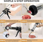 Stainless Steel Jerky Gun & Sausage Stuffer Kit – 1.5 lb Capacity, 5 Nozzle Set, Meat Pusher, 5 Cleaning Brushes, & Food-Safe Gloves – For Beef Jerky, Snack Sticks & Bratwurst