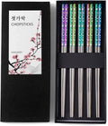 Hagary Cherry Blossom Rainbow Chopsticks Metal Chopsticks Reusable Designed In Korea Japanese Style Stainless Steel 316 18/10 Non-Slip Dishwasher Safe (5 Pairs)
