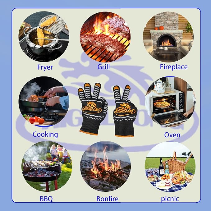 BBQ Gloves, Oven Gloves Original 2 Pack1472℉ Extreme Heat Resistant, Grilling Gloves Silicone Non-Slip Oven Mitts, Kitchen Gloves for BBQ, Grilling, Cooking, Baking