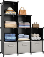 HOMIDEC Closet Organizers and Storage, 9 Cube Storage Organizer, Black | Portable Closet Organizer, Storage Cubes Shelves, for Bedroom, Kids Room, Bathroom, Wardrobe, Clothes Rack