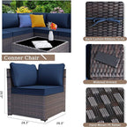 13PCS Patio Furniture Sectional Sofa Set PE Rattan Patio Conversation Set w/43in Gas Fire Pit Table, Outdoor Furniture with 55000 BTU Propane Fire Pit, Navy Blue