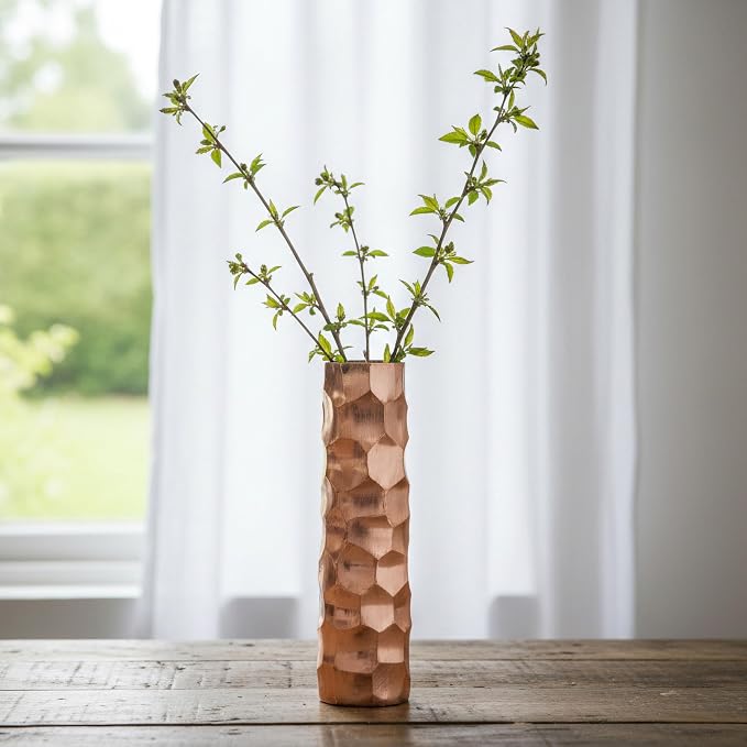 Large Decorative Modern Metal Honeycomb Design Table Flower Vase in Gold, 15-Inch Height, Stylish Contemporary Centerpiece for Dining Room, Living Room