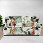 FKELYI Christmas Sofa Cover Stretch Couch Covers Xmas Poinsettia Berry Printed Non Skid Cushion Couch Sofa Slipcover Furniture Protector-XL