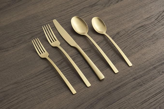 Cambridge Silverware Set, Beacon Gold Satin 20-Piece Flatware Set, Service For 4, 18/0 Stainless Steel, Dishwasher Safe, Flatware Cutlery Sets, Utensils, Knives Spoons And Forks (Gold, 20 Pieces)