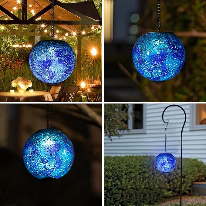VCUTEKA Solar Lanterns Outdoor Waterproof - Hanging Solar Lights Garden LED Lanterns Mosaic Glass Design for Landscape Patio Yard Garden Pathway Decoration