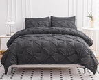 LANE LINEN Twin Comforter Set with Sheets, 5 Piece Twin Bed in a Bag Set, Pintuck Twin Bedding Sets, Ultra Soft Twin Bed Set, Fluffy Comforter, Twin Size Comforter Set with Pillowcases & Shams - Grey