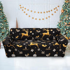 Mybedsoul Christmas Printed Black Sofa Cover Reindeer Printed Elastic Couch Cover Machine Washable Christmas Theme Red Sofa Slipcover for Living Room(3 Seater/Loveseat)