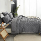 EMME Queen Comforter Set - 7 Pcs Dark Grey Boho Bedding Sets, Full Size Tufted Comforter with Sheets, Shabby Chic Embroidery Queen Bed Set Fluffy Bed Bag for All Season(90"X90")