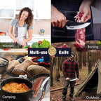 Huusk Hand Forged Viking Knife with Sheath for Kitchen Camping BBQ | Japanese Butcher Knife for Meat Cutting, High Carbon Steel Chef Knives with Ergonomic Wood Handle, Gifts for Men