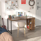 Homfio 47.2'' Computer Desk with Storage Shelves, Modern Home Office Desk Computer Table with Cabinets, Student Studying Writing Desk Wood Desk Workstation for Home Office, Rustic Brown