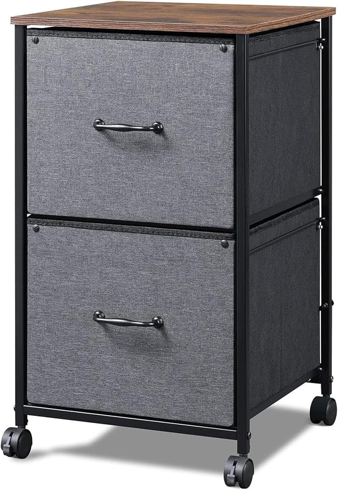 DEVAISE 2 Drawer Mobile File Cabinet, Rolling Printer Stand, Fabric Vertical Filing Cabinet fits A4 or Letter Size for Home Office, Rustic Brown