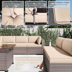 Kullavik 10 Pieces Outdoor Patio Furniture Set with 43" Gas Propane Fire Pit Table PE Wicker Rattan Sectional Sofa Patio Conversation Sets,Sand
