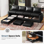 91.5" Faux Leather U Shaped Modular Sectional Sofa, 5 Seater Couch with Movable Ottoman Deep Seat and Storage Seat with Removable Cover for Living Room, Apartment - Black