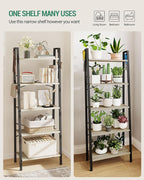 Ladder Shelf, Bookshelf Bookcase, Freestanding Corner Storage Shelve with 2 Hooks for Home Office, Living Room, Kitchen, Bedroom, Industrial, 5-Tier Greige BC19305B