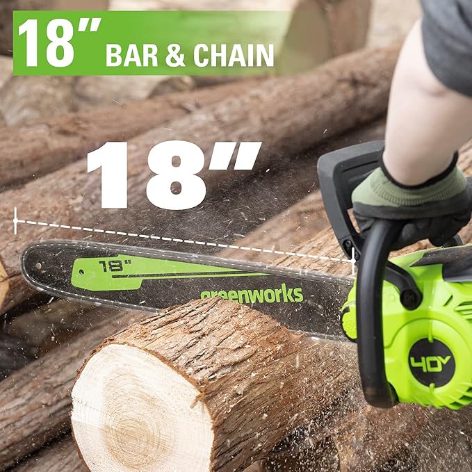 Greenworks 40V 18" Brushless Cordless Chainsaw (Great For Tree Felling, Limbing, Pruning, and Firewood / 75+ Compatible Tools), Tool Only