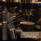 Espresso Coffee Stirrer 8 Needles 0.4mm Espresso Distribution Tools, Natural Wood Handle and Stand