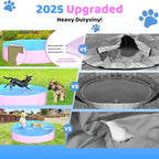 2025 Updated Foldable Dog Pool, 87" x 12" Kiddie Pool with Hard Plastic, Non-Slip Dog Bath Tub for Outdoor Backyard, Collapsible Dog Swimming Pool for Kids Dogs Pets (Pink)