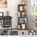 Aheaplus Rotating Bookshelf, 360 Display Corner Bookshelf for Small Space, 4 Tier Floor Standing Bookcase Storage Rack, Wood Narrow Book Shelf Organizer for Bedroom, Living Room, Study Room, Grey Oak