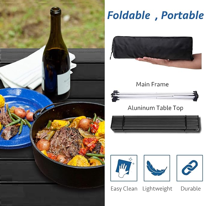 Grope Portable Camping Table,Aluminum Folding Beach Table (Black-S) | Portable & Easy to Carry, With Carry Bag for Camping, Prefect for Outdoor, Picnic, BBQ, Cooking, Festival, Beach, Home Use