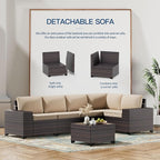 Kullavik 6PCS Outdoor Patio Furniture Set PE Wicker Rattan Sectional Sofa Patio Conversation Sets,Khaki
