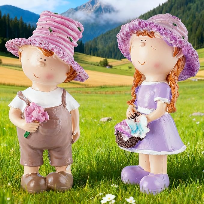 Outdoor Garden Couple Figurines - Boy and Girl Statues, Ideal for Patio, Lawn & Garden Decor, Valentine's Day Home Ornament, for Parents and Friends