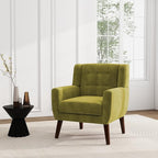 UIXE Accent Chair, Velvet Upholstered Armchair for Living Room, Modern Club Arm Chairs Comfy Single Sofa Button Tufted Bedroom Reading Seat - Green, Set of 4