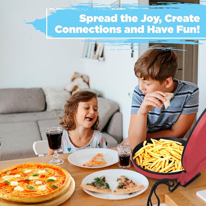 Courant Pizza Maker 12 inch Pizzas Machine, Newly improved Cool-touch Handle Non-Stick plates Pizza oven & CalzoneMaker, Electric Countertop Oven for Home or School, 12” Indoor Grill/Griddle, Red