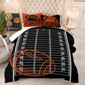 Tailor Shop Sports Football Comforter Set for Boys Kids Teens ，Football Bedding Sets Full Size Black Rugby Theme Bedding Set with 2 Comforter 2 Pillowcases