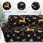 Mybedsoul Christmas Printed Black Sofa Cover Reindeer Printed Elastic Couch Cover Machine Washable Christmas Theme Red Sofa Slipcover for Living Room(3 Seater/Loveseat)