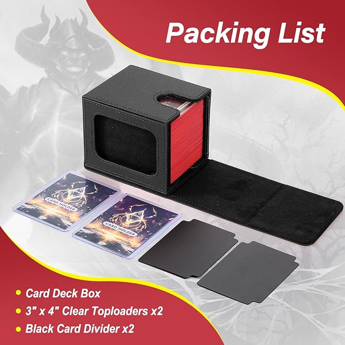 MTG Deck Box, Double Display Window MTG, Commander Deck Box Fits 120+ Single Sleeved Cards, PU Leather Magnetic Closure Card Box with 2 Dividers&2 Toploaders for TCG, CCG, Black