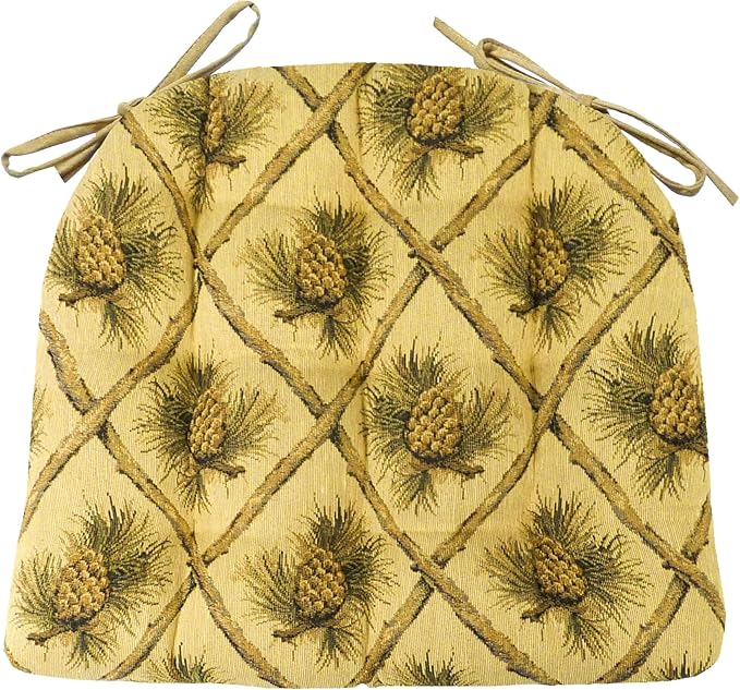 Barnett Home Decor Wilderness Pinecones Beige Kitchen Chair Pads - Size Small 15 x 17 Latex Foam Fill - Rustic Home Decor, Cabin Decor, Lodge Decor, Forest Decor - (Pinecone Beige Chair Pad 17")