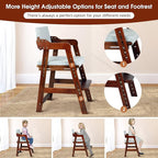Ezebaby Wooden High Chair for Toddlers to Teens, Adjustable Kids Study Chair with Steps, Kids Dining Chair with Removable Cushion (Nut-Brown)