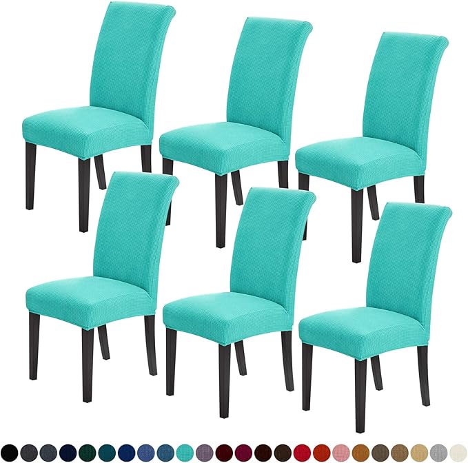 Joccun Chair Covers for Dining Room Set of 6,Dining Chair Slipcovers Stretch Dining Room Chair Covers Seat Protector,Washable Parsons Chair Cover for Home,Banquet(Turquoise,6 Pack)