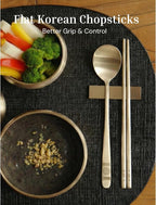 ONGI Korean Spoon and Chopstick 1 Set – Premium 18/10 Stainless Steel – Double Happiness Design – Gift-Ready – Made in Korea – Dishwasher Safe (Hee Pattern Silver 1 Set)
