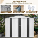 8x6 FT Outdoor Storage Shed W/ 2 Lockable Hinged Doors,Metal Shed W/Sloped Roof & 4 Air Vents,Garden Tool House W/Updated Frame Structure,for Backyard Patio Lawn,White