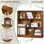 LEYAOYAO 8 Cube Bookshelf with Base,3 Tier Mid-Century Modern Brown Bookcase,Standing Wide Bookshelves Storage Organizer Shelf,Rustic Wood Display Cabinet Book Shelves for Bedroom,Living Room,Office
