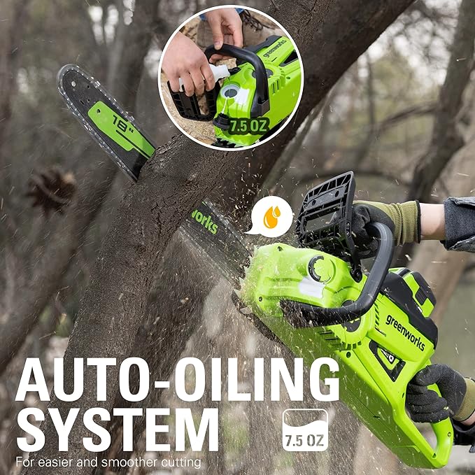 Greenworks 40V 18" Brushless Cordless Chainsaw (Great For Tree Felling, Limbing, Pruning, and Firewood / 75+ Compatible Tools), Tool Only