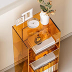 Acrylic Bookcase, 3 Tier Clear Floor Standing Bookshelf, 31.5 inch Tall Display Cube Storage Shelf Home Decor Furniture for Home, Office, Living Room, Bedroom - Transparent Orange