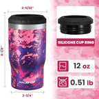 HAUSHOF 4-in-1 Insulated Can Cooler Fits 12oz Cans & Beer Bottle, Camo Red | Double-Wall Vacuum Insulated, 18/8 Stainless Steel, BPA-Free Lid, Slim Can Cooler for Camping, Beach & Picnic