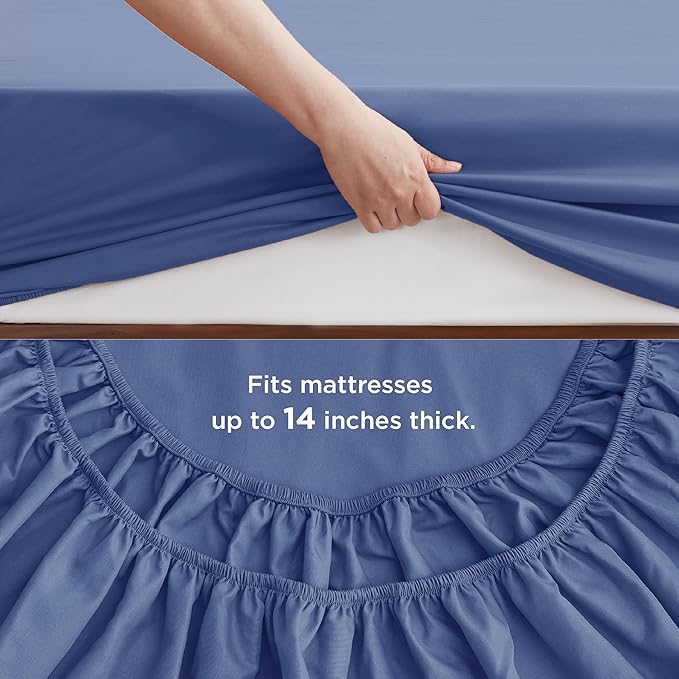 Bedsure Infinity Blue Twin Comforter Set - 5 Pieces Solid Twin Bed in a Bag, Twin Bed Set Infinity Blue with Comforters, Sheets, Pillowcase & Sham