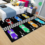 Race Car Area Rug, 47 x 31 in, Low Pile, Handmade, for Boys Room Decor, Black