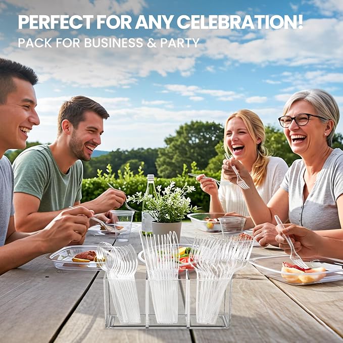 400 Count Heavy Duty Plastic Silverware, BPA-Free, Clear Plastic Cutlery Set, Premium Disposable Utensils for Party Everyday Use, 150 Forks, 150 Spoons and 100 Knives
