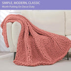 Bigacogo Chunky Knit Throw Blanket for Couch, 40x40 inches, 100% Hand Knitted with Thick Jumbo Chenille Yarn, Cozy Soft Large Rope Knot Cable Crochet Blankets for Sofa Bed Living Room, Antique Red