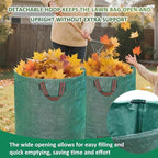 Hugeleaf Reusable Leaf Bags 42 Gallon with Reinforced Handles, 3 Pack Collapsible Lawn Bags with Plastic Hoops, Stand Up Yard Waste Bin for Leaves, Lawn Debris Collection