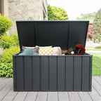 CHUNLY 150 Gallon Outdoor Indoor Deck Box with Lockable Lids Patio Storage Box Waterproof Storage Bin for Furniture Cushions, Throw Pillows, Garden Tools (Dark Gray)