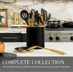 Styled Settings Black and Gold Cooking Utensils Set, 13-Piece | Kitchen Set with Black Ceramic Utensil Holder and Stackable Gold Spoon Rest - Luxury Kitchen Accessories for Stylish Cooking