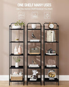 Bookcase Bookshelf, Narrow Book Shelf, Industrial Coner Shelf Storage Organizer, Slim Shelving Unit for Home Office, Living Room, Bedroom, Kitchen, 5-Tier Black BC24504B